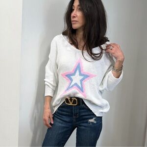 MADE IN ITALY 100% COTTON White Sweater with Star Design